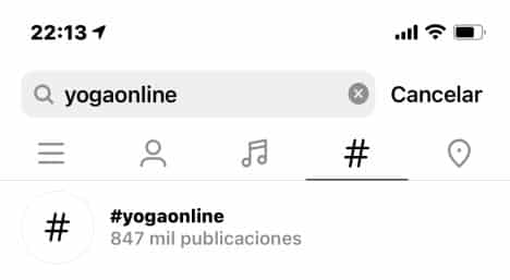 Volumen de búsquedas del hashtag yogaonline para vender por Ibstagram